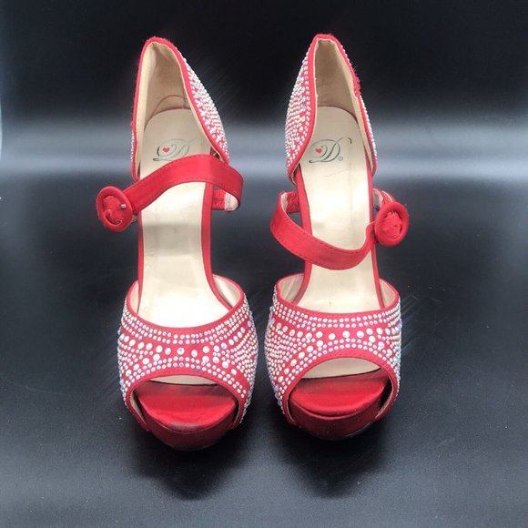 Womens Heels Heart in D Red Rhinestone Stilettos size 7.5 - Picture 5 of 12